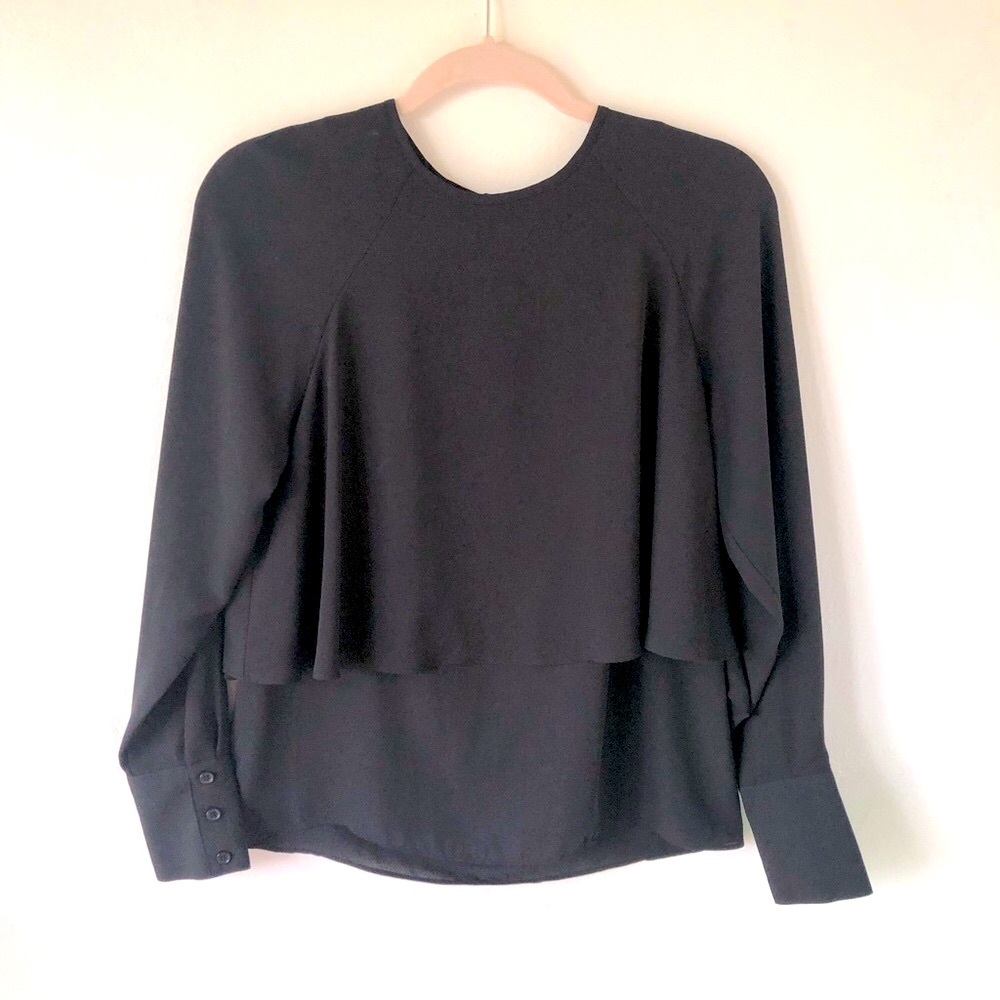 Who What Wear black crepe 2-piece layer long sleeve Blouse Size XS Elegant